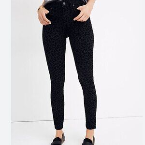 NWT Madewell Women's Size 27 Black 9" Mid-Rise Flocked Leopard Skinny Jeans